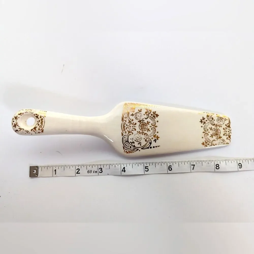 Vintage Ceramic Gold Floral Scrolling Design Romantic Boho Pie Server Decor